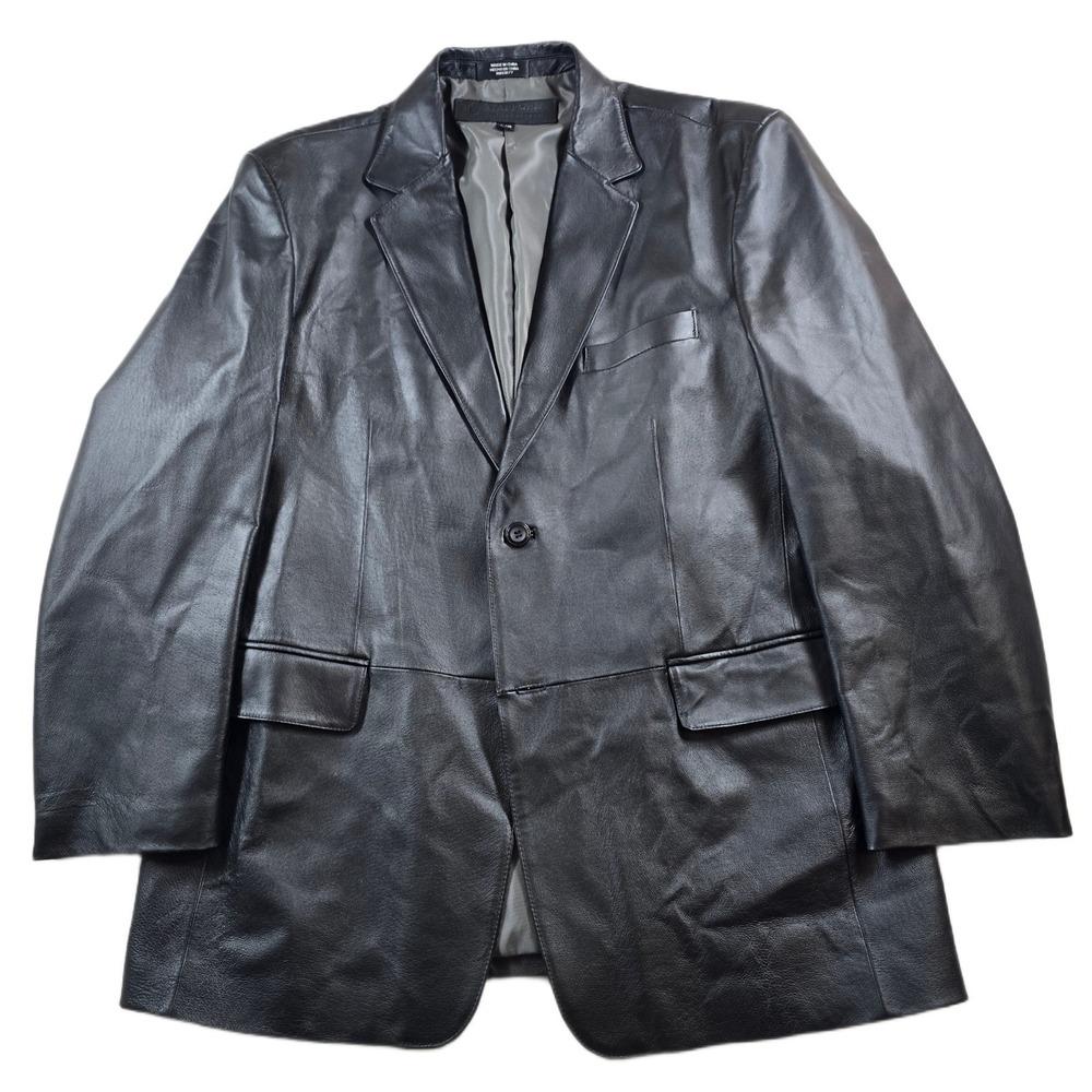 Stafford Essentials Leather Blazer Men Large Black Genuine Nappa 2-Button Jacket